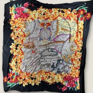 Gottex Israel Luxury Sarong Pareo Wrap Large Scarf World Map Floral Rayon OS